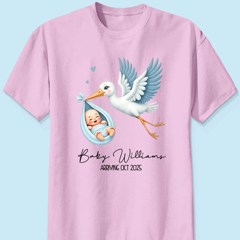 Cute Stork New Baby Personalized Shirt for New Mom, Pregnancy Announcement Gift for Her, Pregnancy Reveal Shirt - Image 14