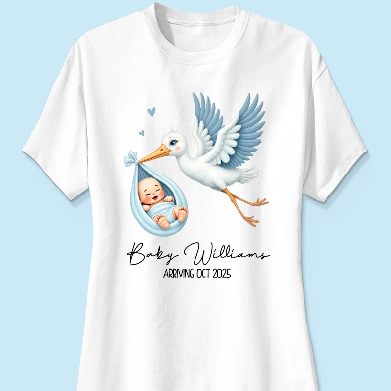 Cute Stork New Baby Personalized Shirt for New Mom, Pregnancy Announcement Gift for Her, Pregnancy Reveal Shirt - Image 16