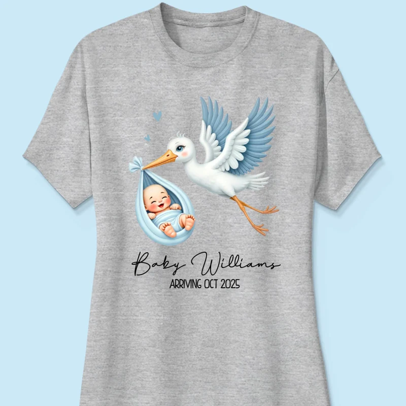 Cute Stork New Baby Personalized Shirt for New Mom, Pregnancy Announcement Gift for Her, Pregnancy Reveal Shirt - Image 17