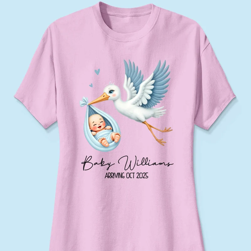 Cute Stork New Baby Personalized Shirt for New Mom, Pregnancy Announcement Gift for Her, Pregnancy Reveal Shirt - Image 18