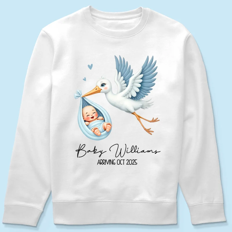 Cute Stork New Baby Personalized Shirt for New Mom, Pregnancy Announcement Gift for Her, Pregnancy Reveal Shirt - Image 23
