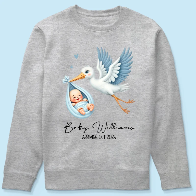Cute Stork New Baby Personalized Shirt for New Mom, Pregnancy Announcement Gift for Her, Pregnancy Reveal Shirt - Image 24