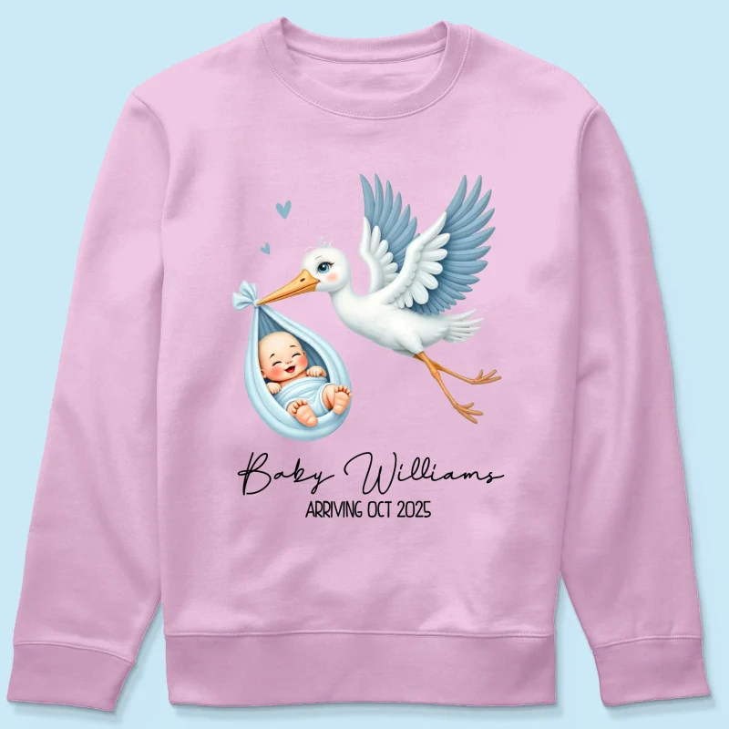 Cute Stork New Baby Personalized Shirt for New Mom, Pregnancy Announcement Gift for Her, Pregnancy Reveal Shirt - Image 25