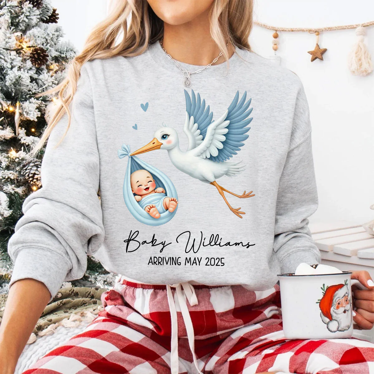 Cute Stork New Baby Personalized Shirt for New Mom, Pregnancy Announcement Gift for Her, Pregnancy Reveal Shirt - Image 5