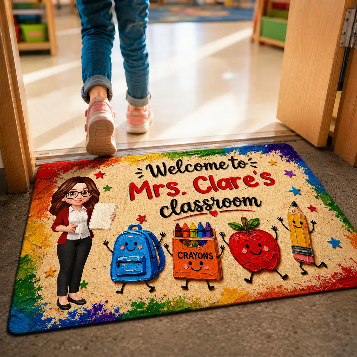Cute Things Welcome Teacher Class Impasto Brushstroke - Personalized Doormat - Image 2