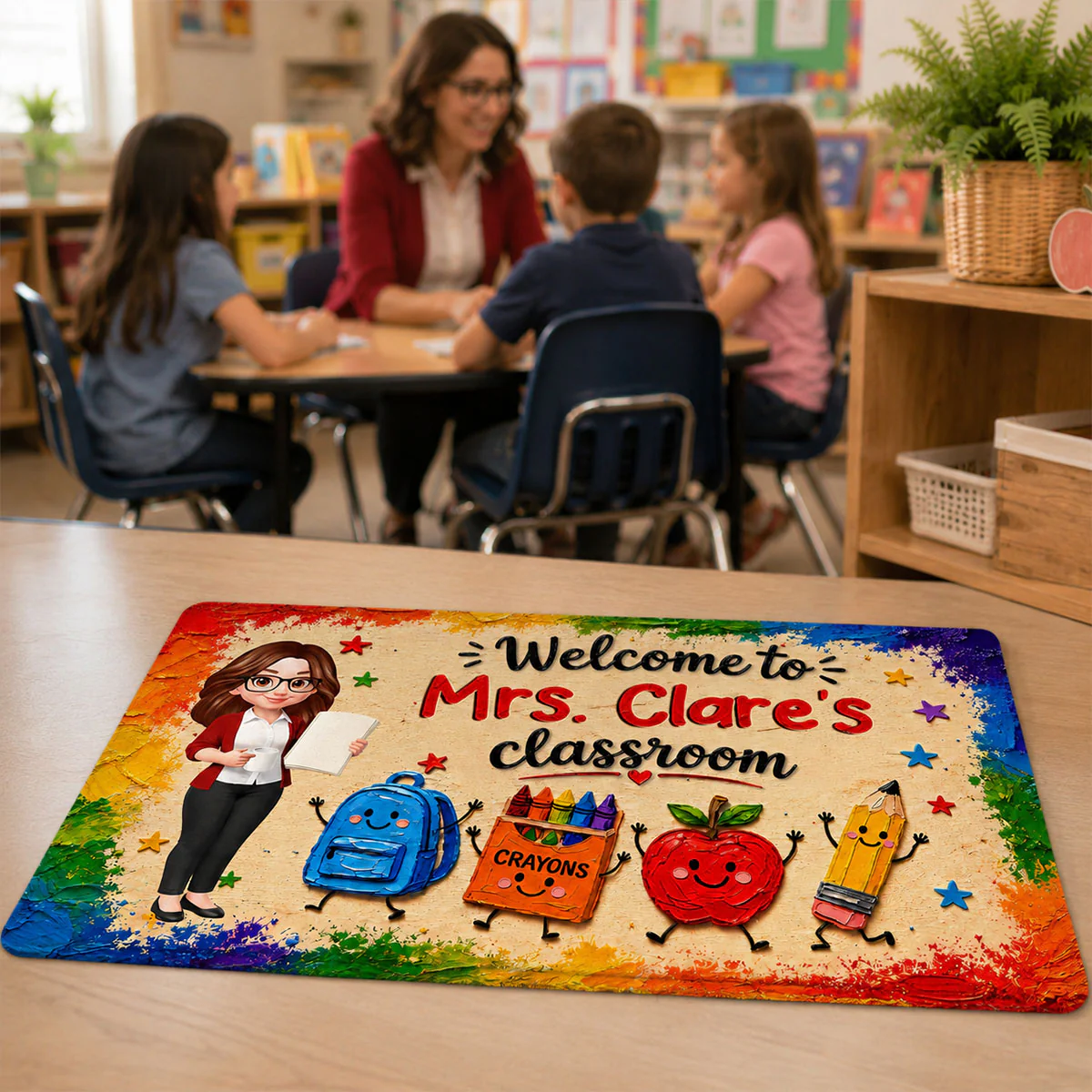 Cute Things Welcome Teacher Class Impasto Brushstroke - Personalized Doormat - Image 3