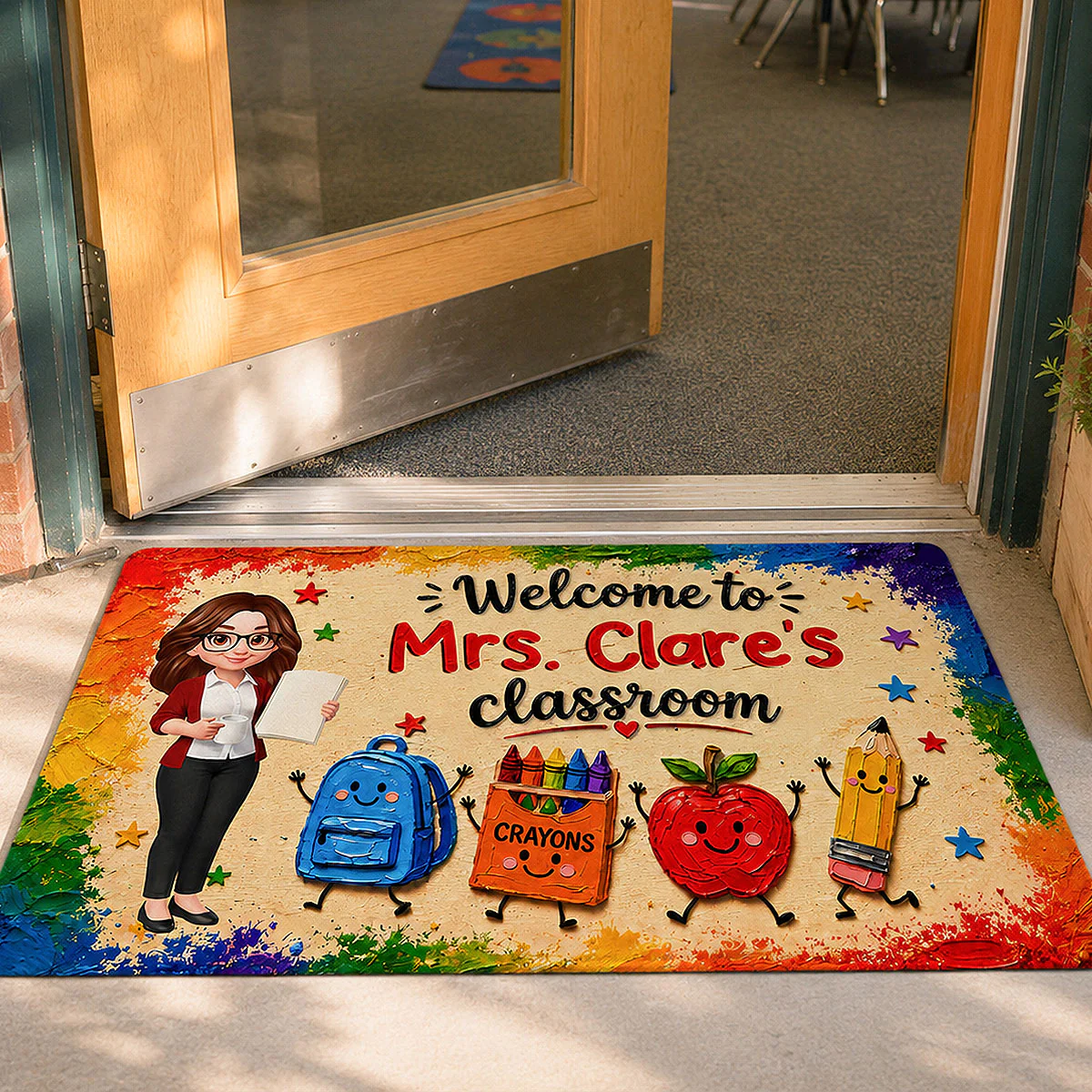 Cute Things Welcome Teacher Class Impasto Brushstroke - Personalized Doormat - Image 4