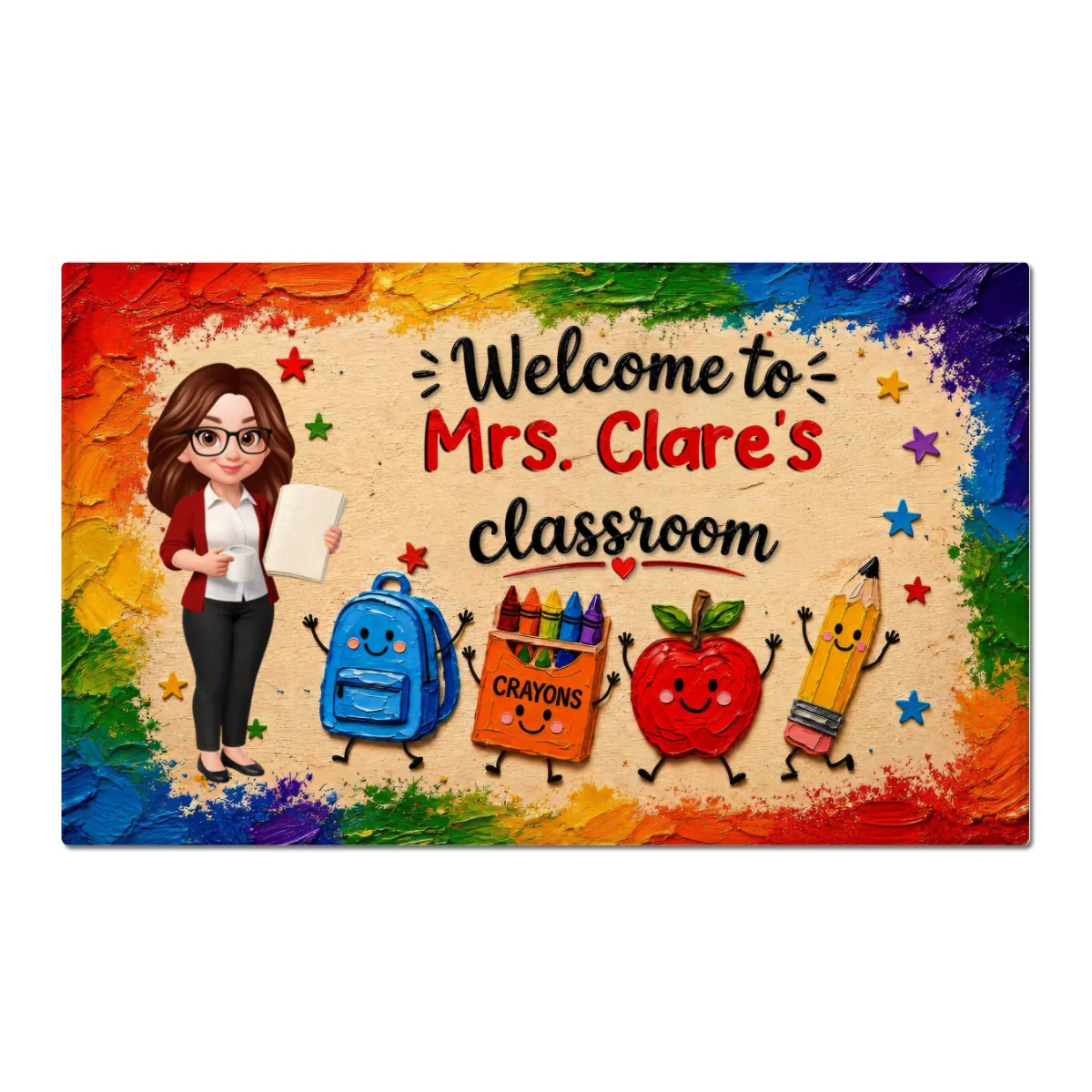 Cute Things Welcome Teacher Class Impasto Brushstroke - Personalized Doormat - Image 8