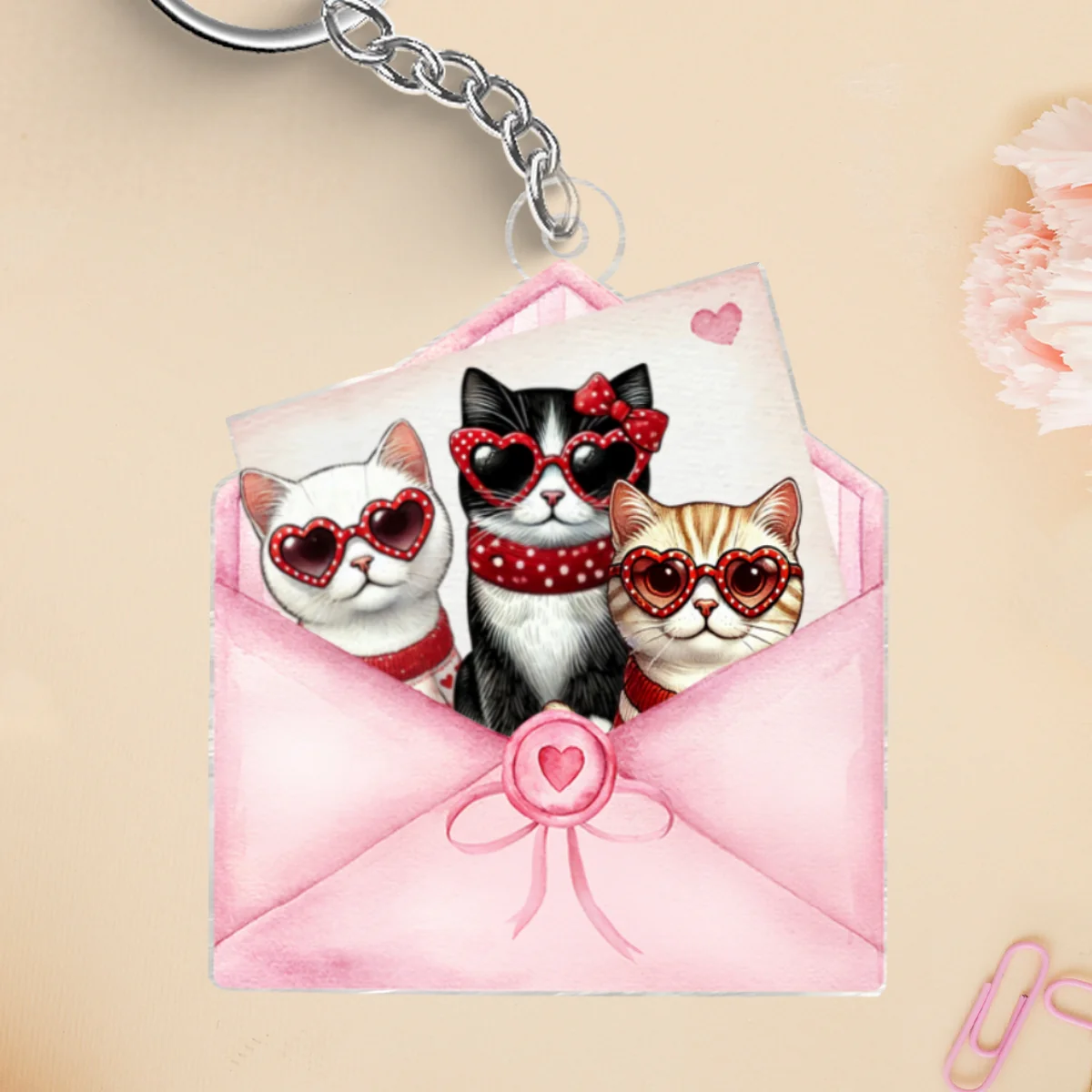Cute Cat In Letter Envelope Personalized Acrylic Keychain, Gift for Cat Mom, Cat Dad - Image 6