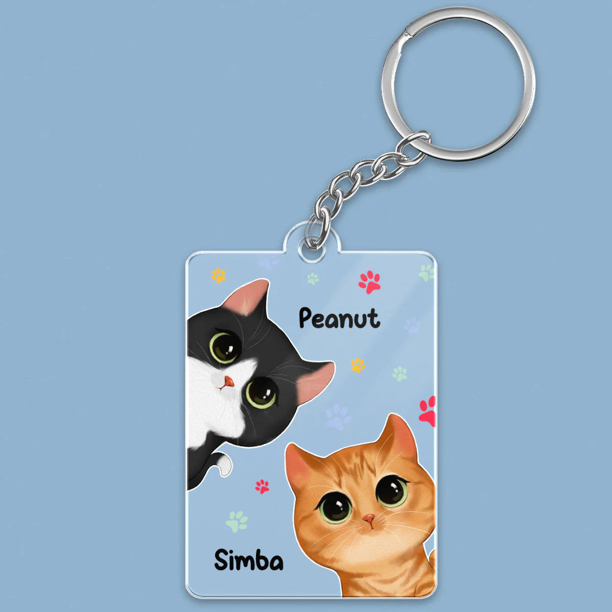 Cute Watercolor Cats Peeking Gift For Cat Lover Personalized Acrylic Keychain - Image 2