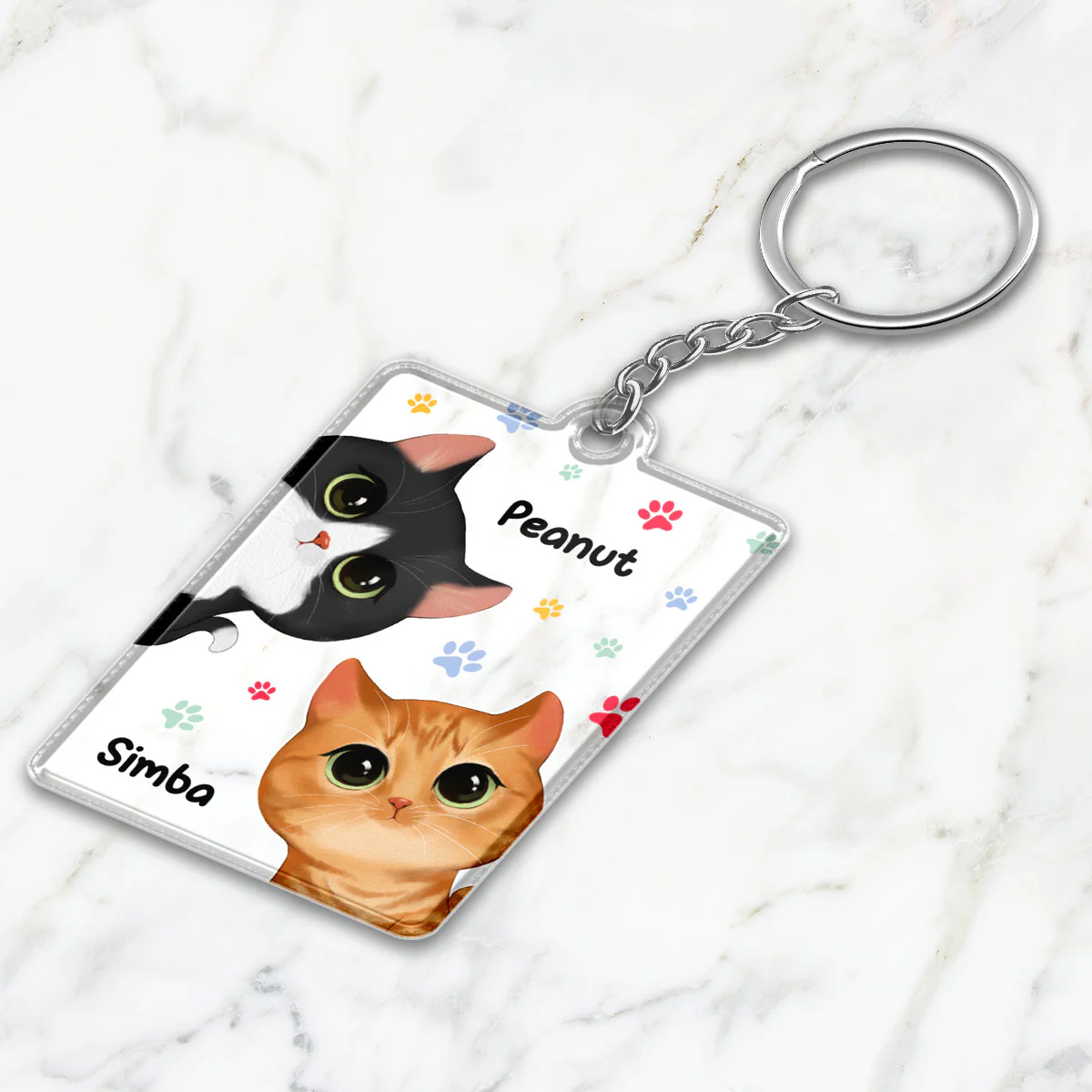 Cute Watercolor Cats Peeking Gift For Cat Lover Personalized Acrylic Keychain - Image 3