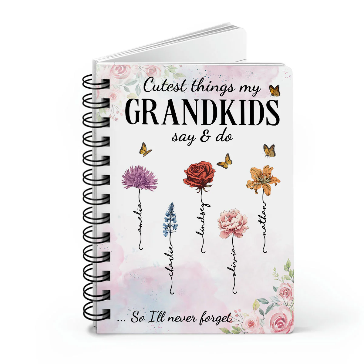 Cutest Things My Grandkids Say & Do Birth Month Flower Personalized Spiral Notebook Journal, Memory Book - Image 2