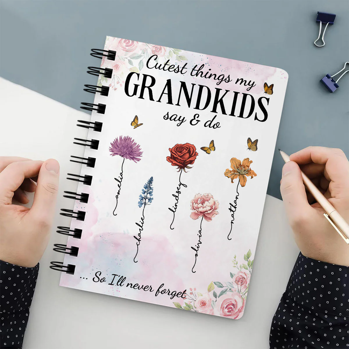 Cutest Things My Grandkids Say & Do Birth Month Flower Personalized Spiral Notebook Journal, Memory Book - Image 3