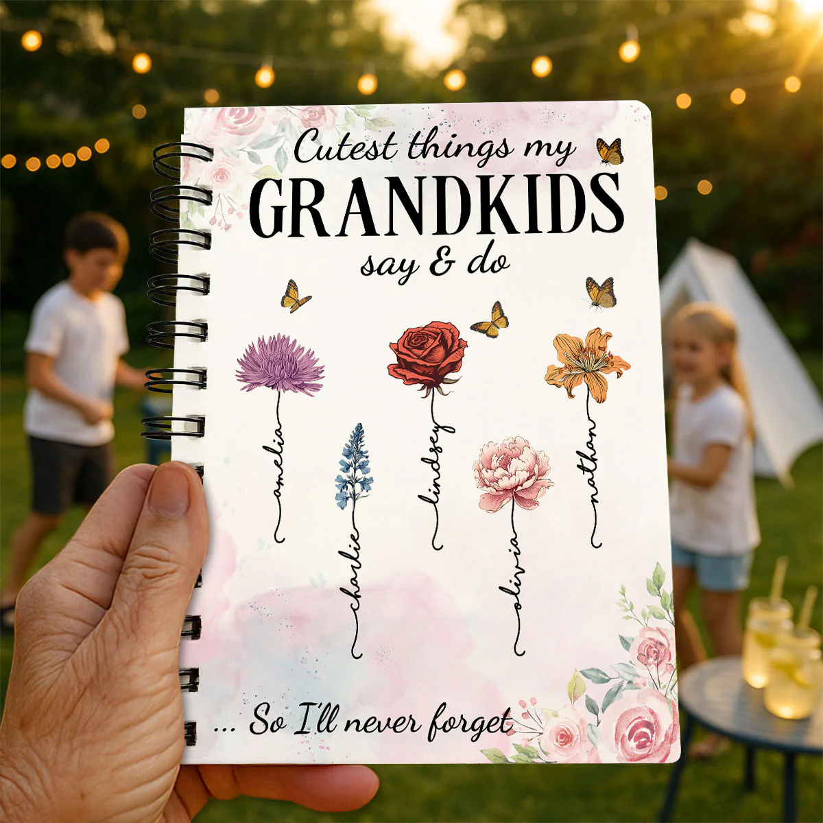 Cutest Things My Grandkids Say & Do Birth Month Flower Personalized Spiral Notebook Journal, Memory Book - Image 4