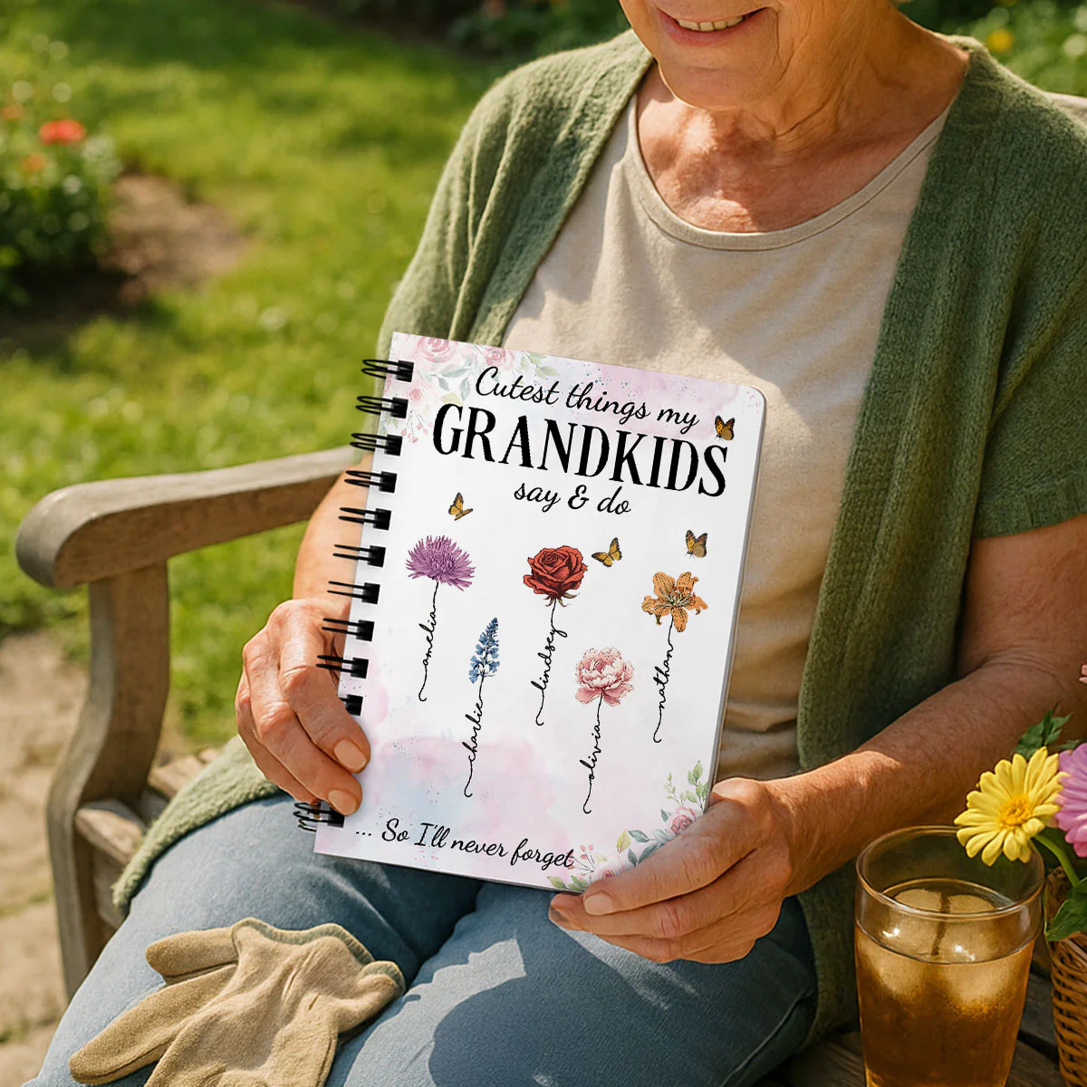 Cutest Things My Grandkids Say & Do Birth Month Flower Personalized Spiral Notebook Journal, Memory Book - Image 9
