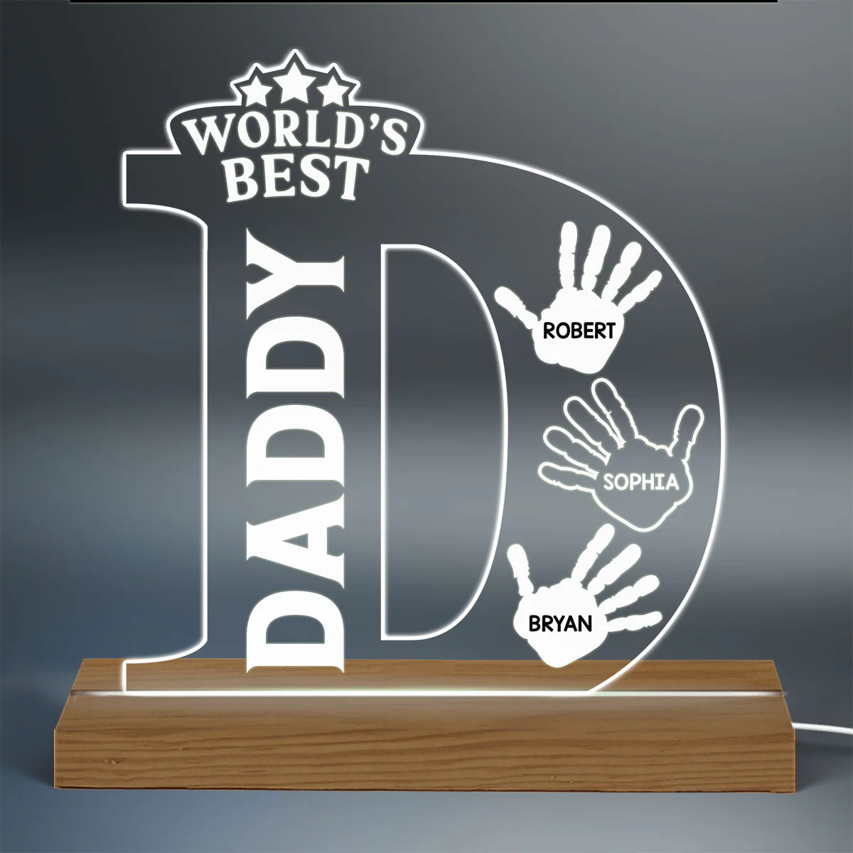 D Letter Handprints Father‘s Day Gift Personalized Warm Custom Shape LED Night Light - Image 3