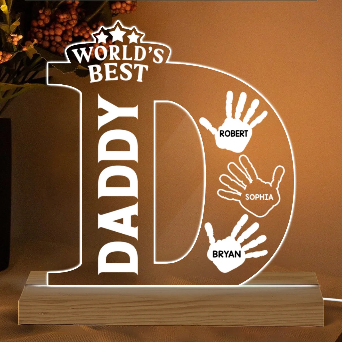D Letter Handprints Father‘s Day Gift Personalized Warm Custom Shape LED Night Light - Image 4