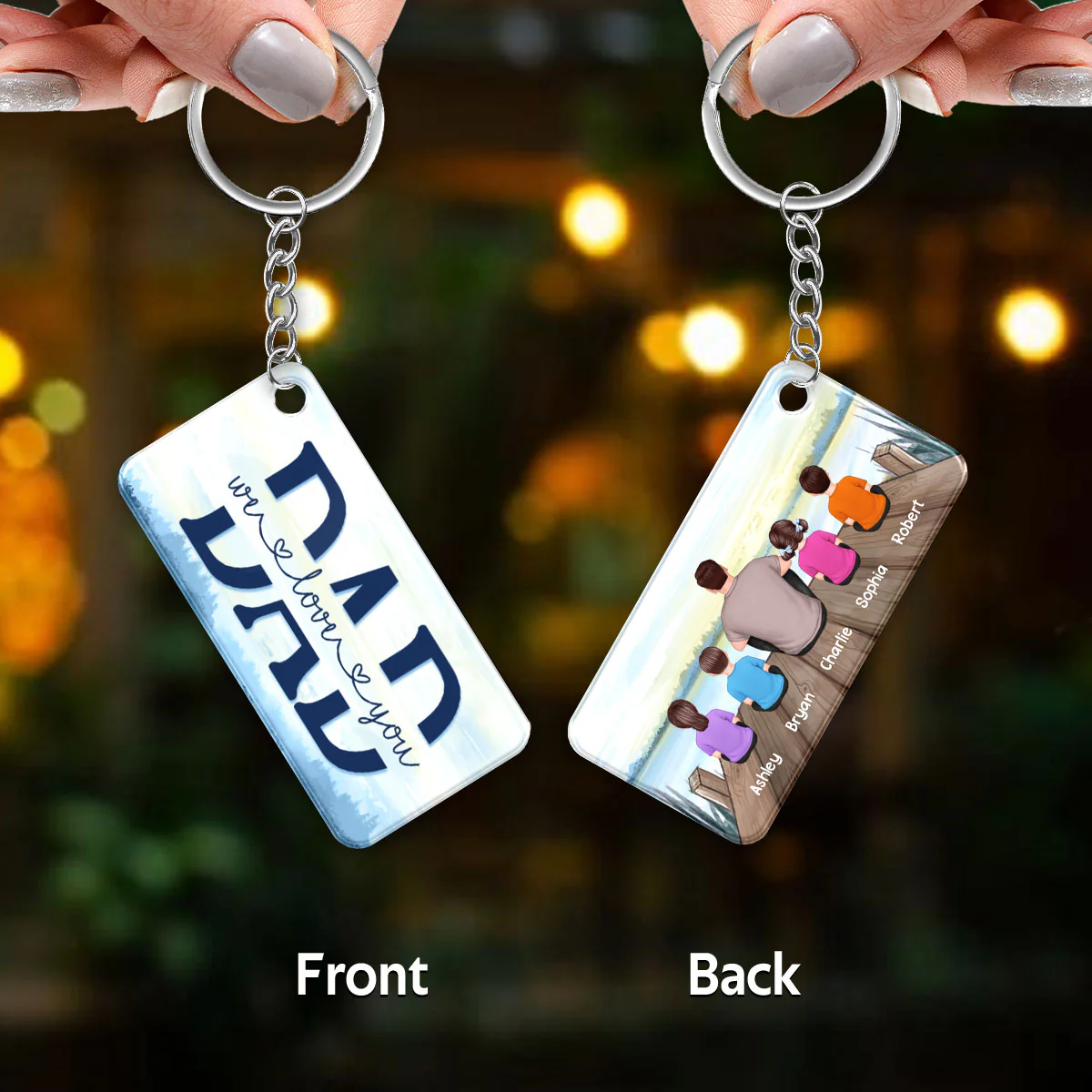 Dad And Kids Back View Lake - Personalized Acrylic Keychain - Image 3