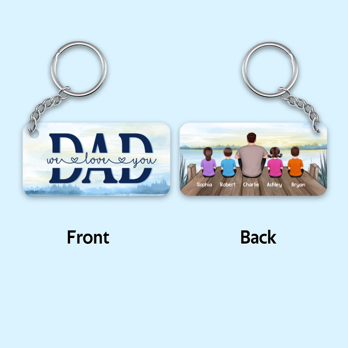Dad And Kids Back View Lake - Personalized Acrylic Keychain - Image 4