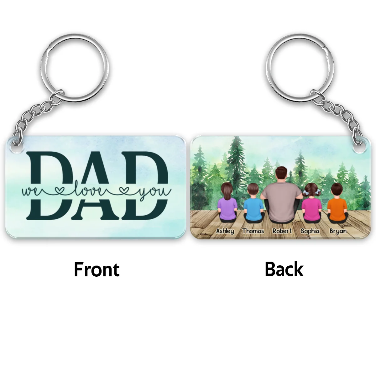 Dad And Kids Back View Sitting Forest Personalized Acrylic Keychain - Image 10