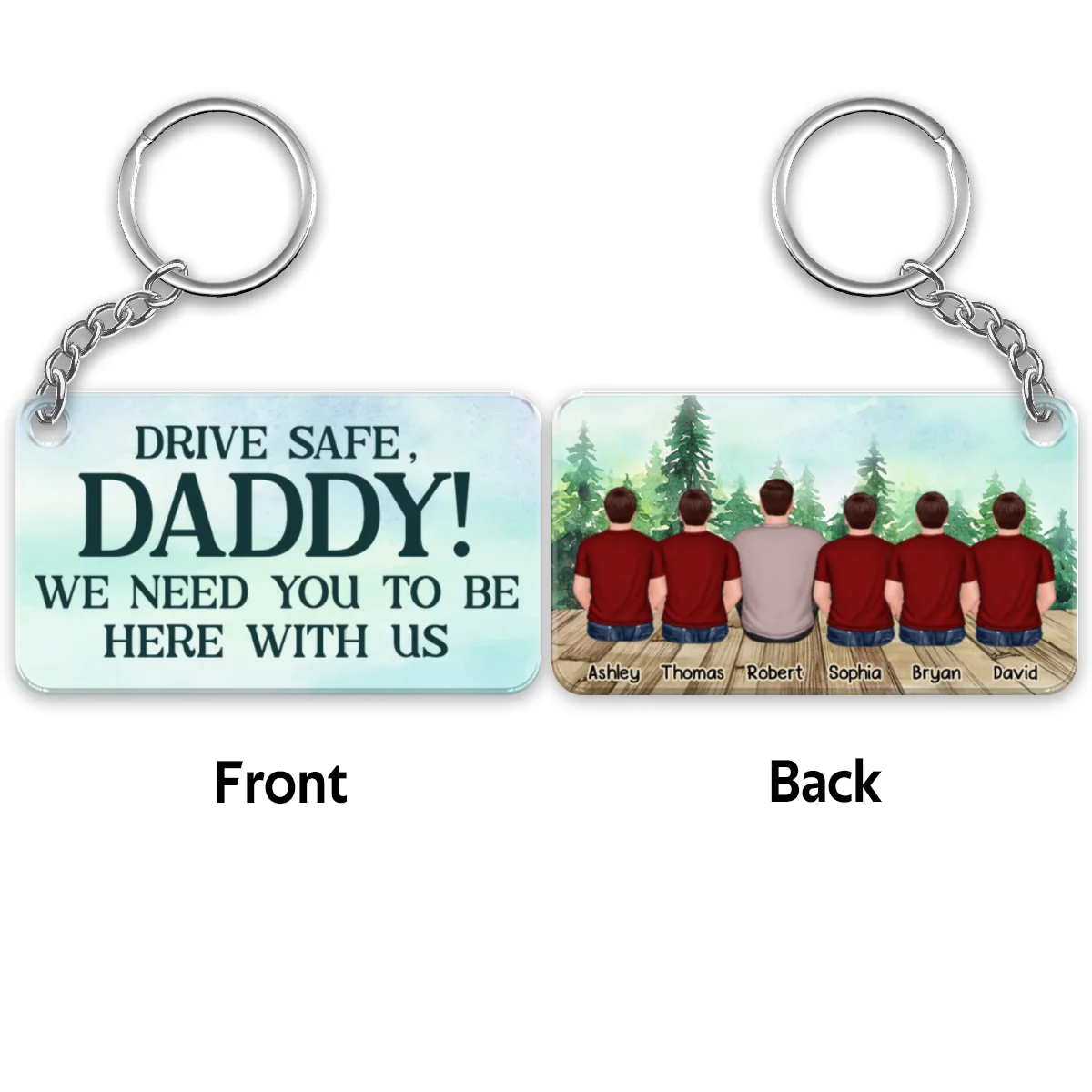 Dad And Kids Back View Sitting Forest Personalized Acrylic Keychain - Image 11