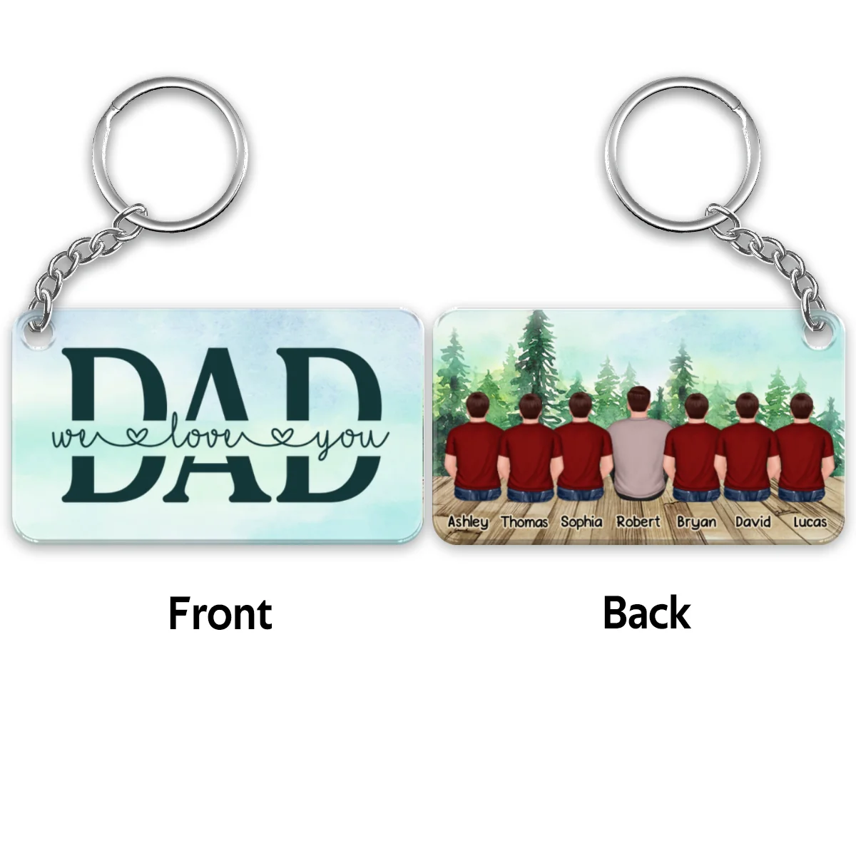 Dad And Kids Back View Sitting Forest Personalized Acrylic Keychain - Image 12