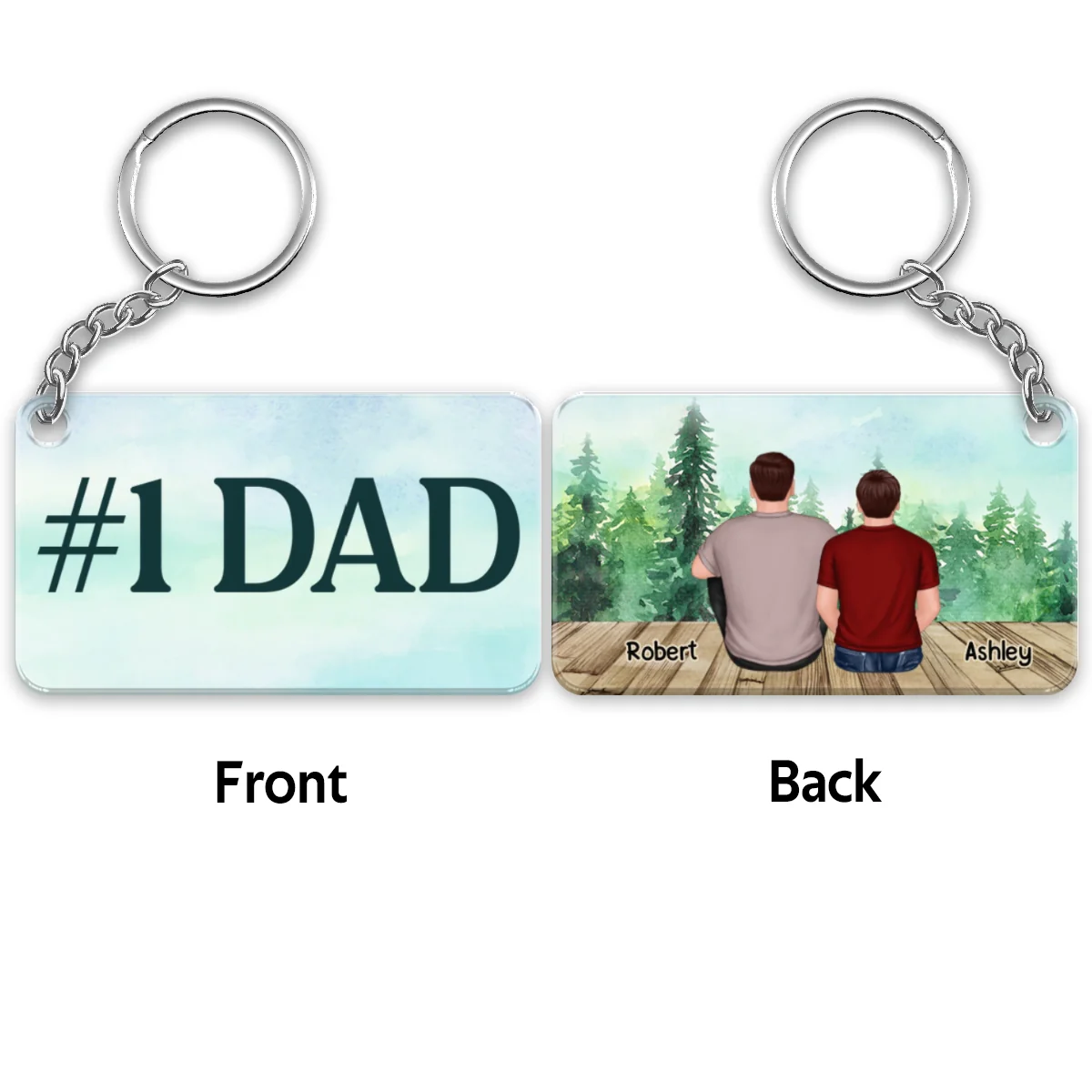 Dad And Kids Back View Sitting Forest Personalized Acrylic Keychain - Image 7