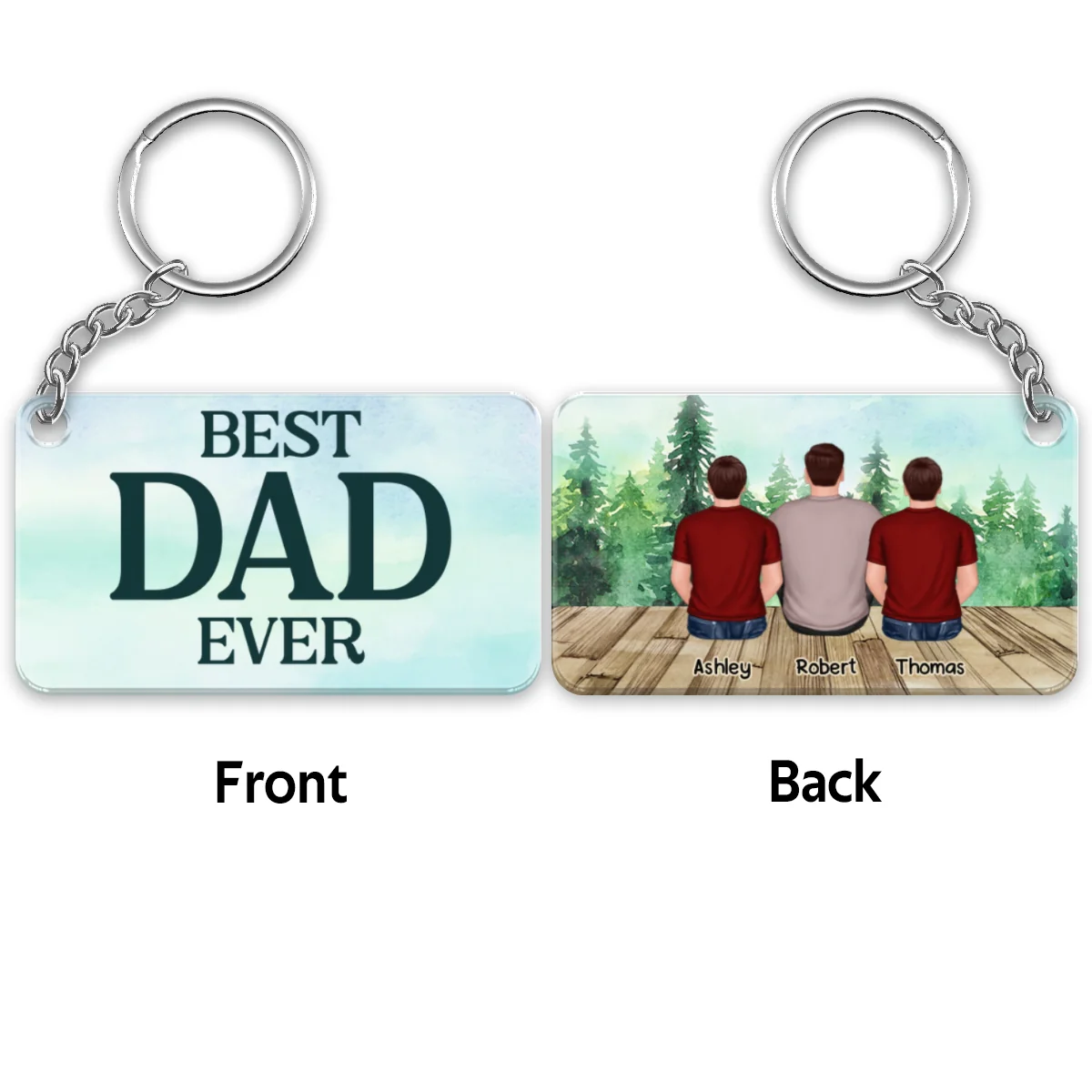 Dad And Kids Back View Sitting Forest Personalized Acrylic Keychain - Image 8