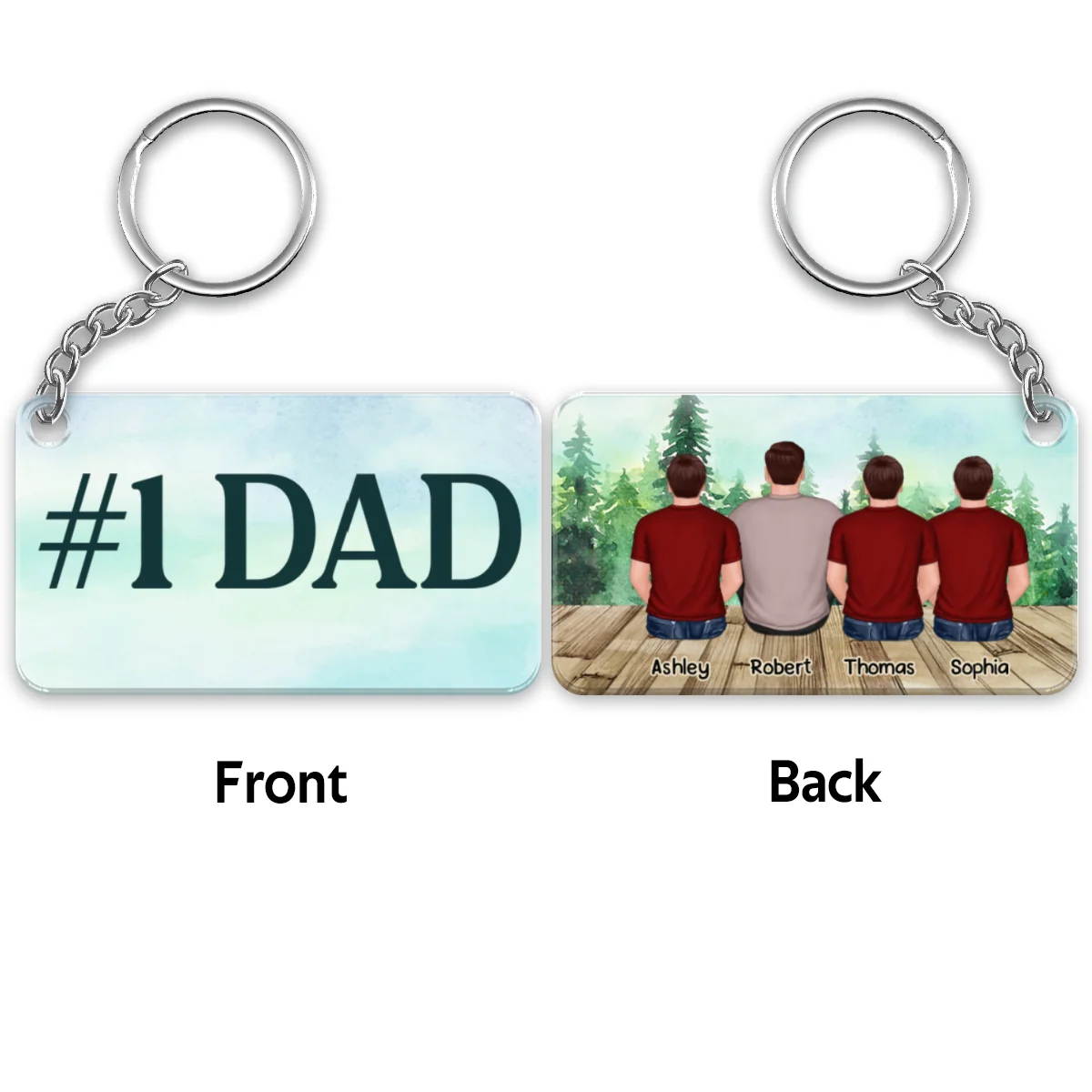 Dad And Kids Back View Sitting Forest Personalized Acrylic Keychain - Image 9