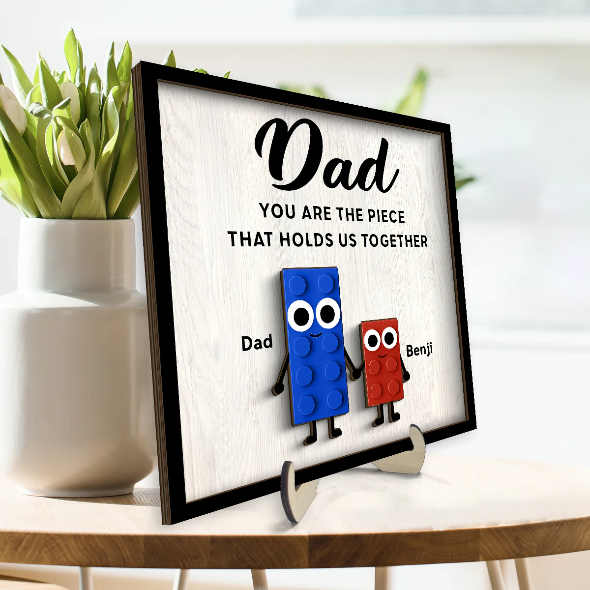 Dad And Kids Cute Puzzle Personalized 2-Layered Wooden Plaque, Gift for Dad, Gift for Husband - Image 3