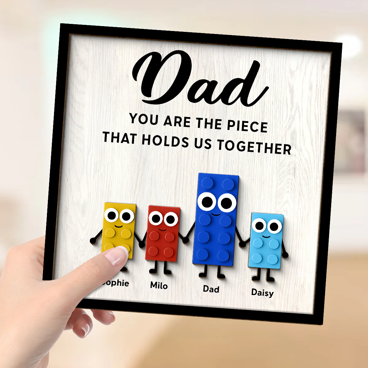Dad And Kids Cute Puzzle Personalized 2-Layered Wooden Plaque, Gift for Dad, Gift for Husband - Image 4