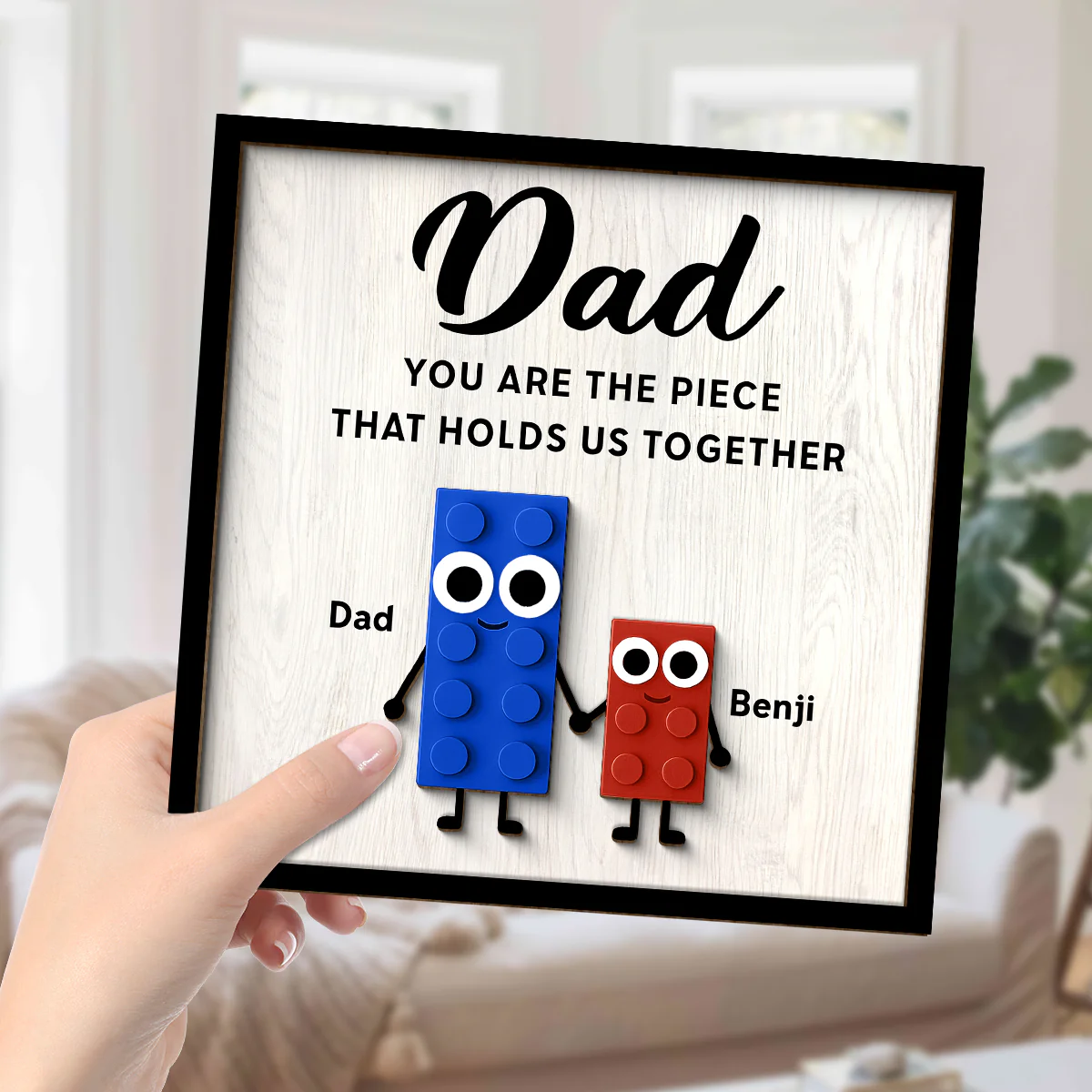 Dad And Kids Cute Puzzle Personalized 2-Layered Wooden Plaque, Gift for Dad, Gift for Husband - Image 5