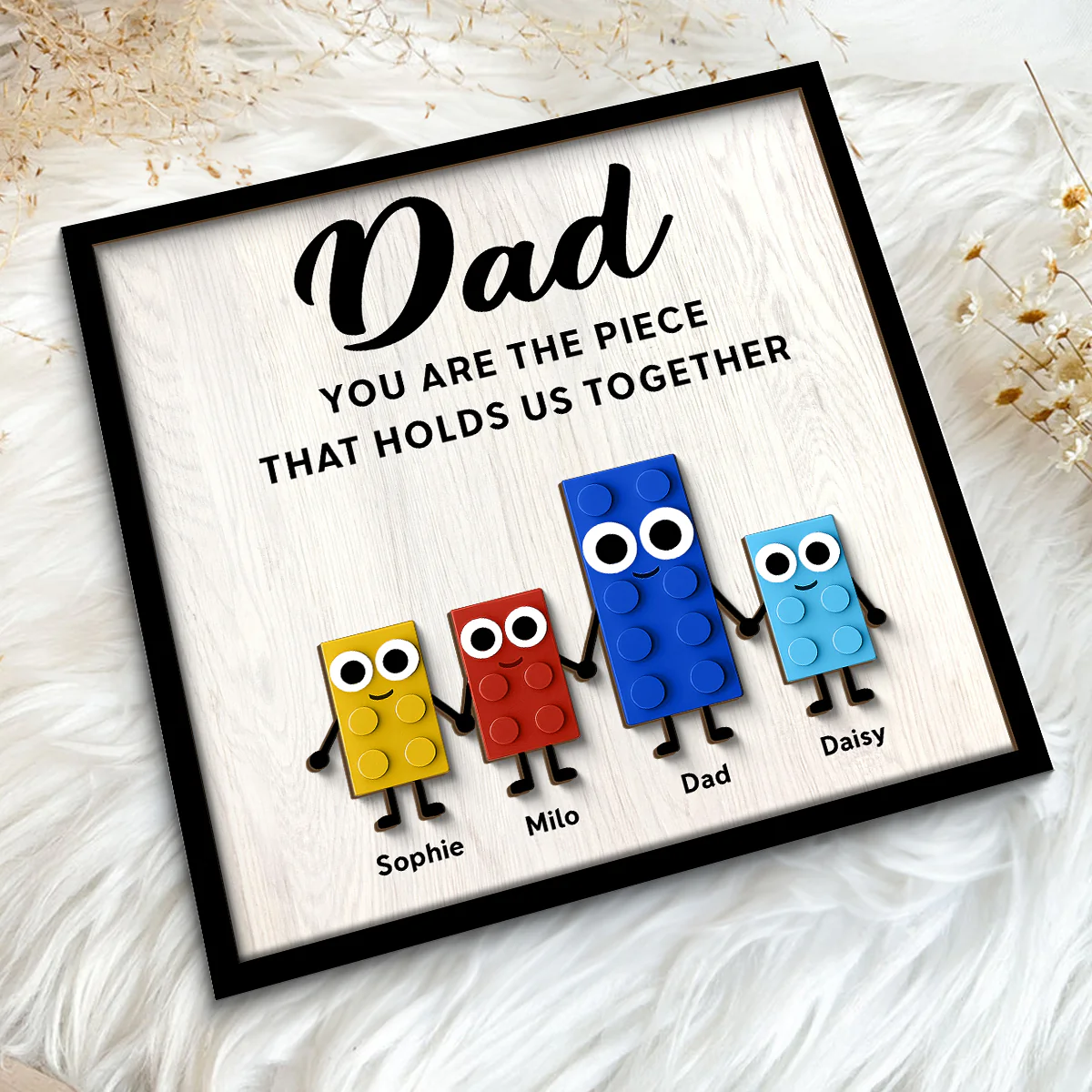 Dad And Kids Cute Puzzle Personalized 2-Layered Wooden Plaque, Gift for Dad, Gift for Husband - Image 6