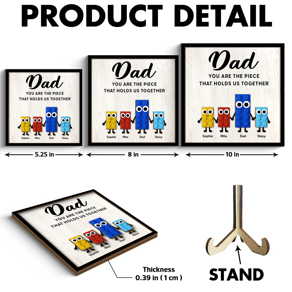 Dad And Kids Cute Puzzle Personalized 2-Layered Wooden Plaque, Gift for Dad, Gift for Husband - Image 7