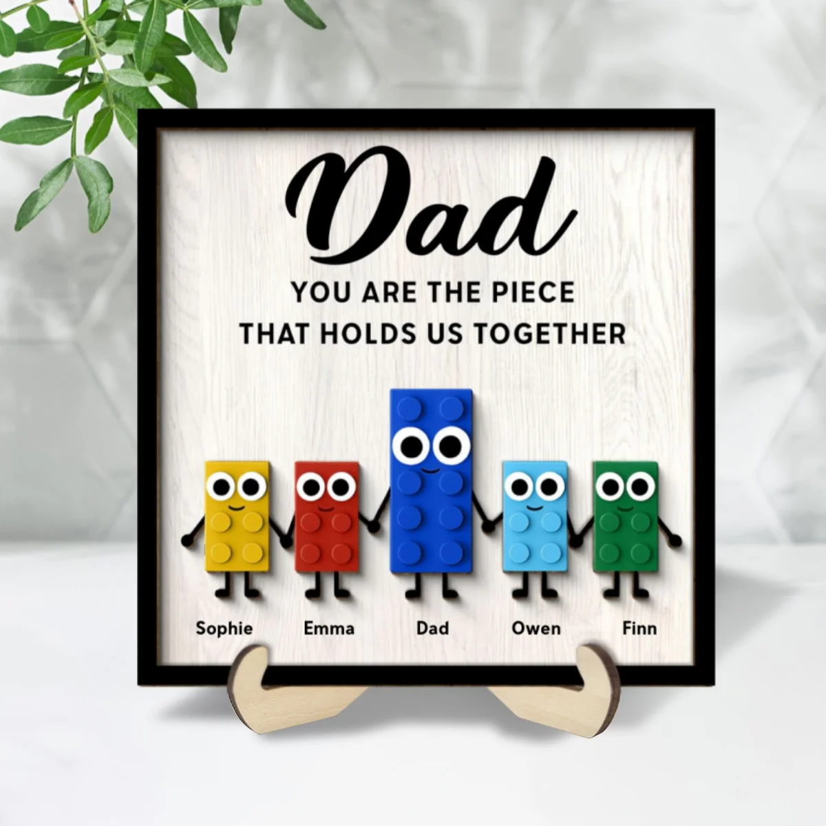 Dad And Kids Cute Puzzle Personalized 2-Layered Wooden Plaque, Gift for Dad, Gift for Husband - Image 9
