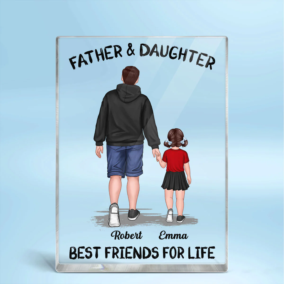 Dad And Kids Daughter Son Walking Best Friends Forever Personalized Vertical Rectangle Acrylic Block Plaque - Image 2