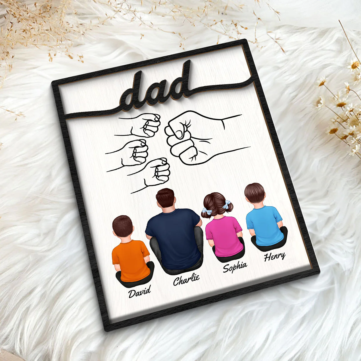 Dad And Kids Fist Bump Personalized 2-Layer Wooden Plaque - Image 5