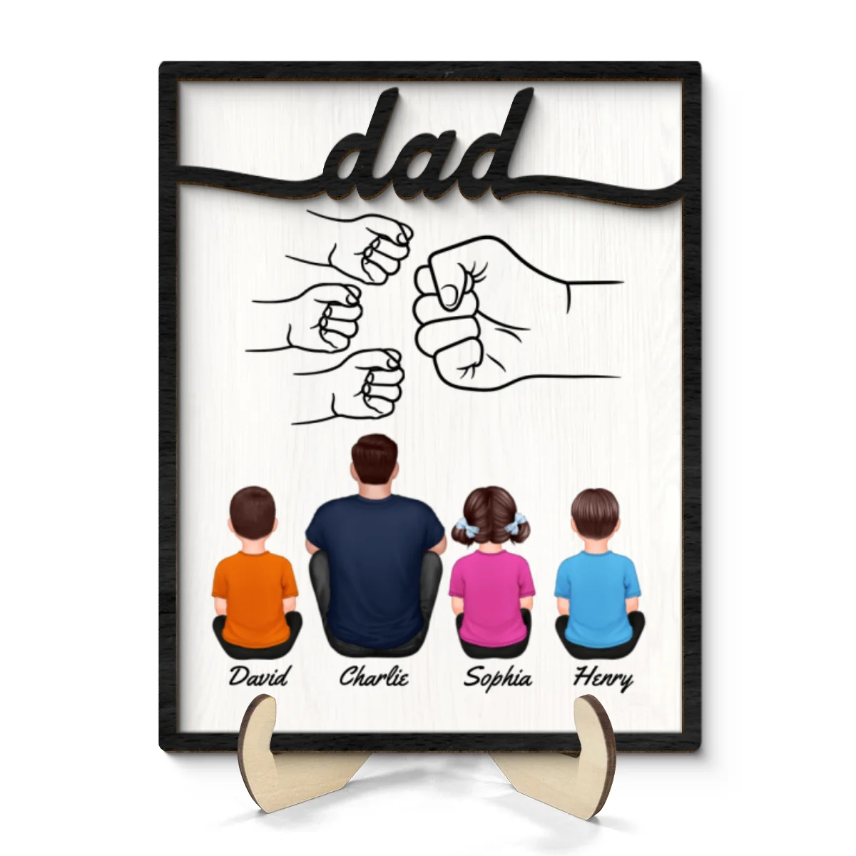 Dad And Kids Fist Bump Personalized 2-Layer Wooden Plaque - Image 8