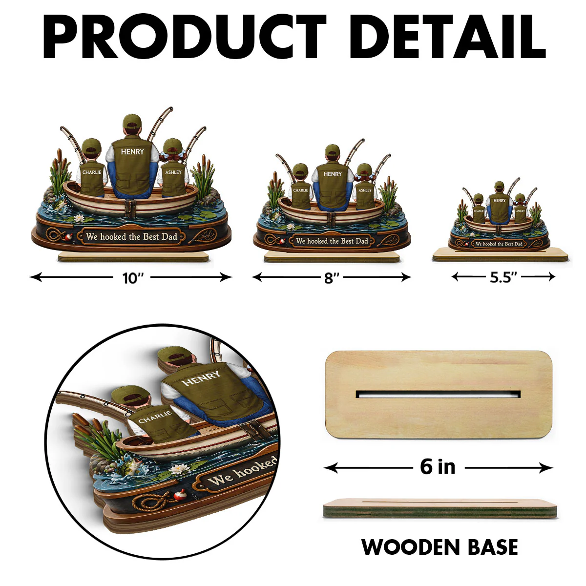 Dad And Kids Fishing Boat - Personalized 2-Layered Wooden Plaque - Heartfelt Gift For Fishing Dad, Gift For Husband - Image 7