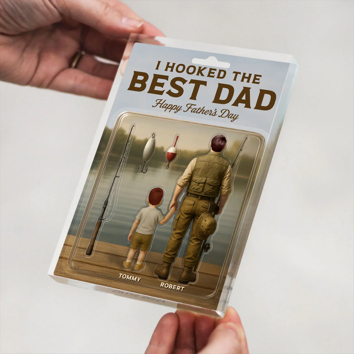 Dad And Kids Fishing Together Custom Figure Personalized Acrylic Block Plaque, Gift For Fishing Dad, For Grandpa, For Husband - Image 6