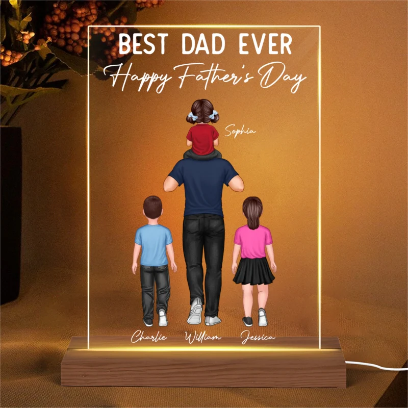Dad And Kids Piggy Back Personalized LED Night Light, Father's Day Gift For Dad, For Husband - Image 7
