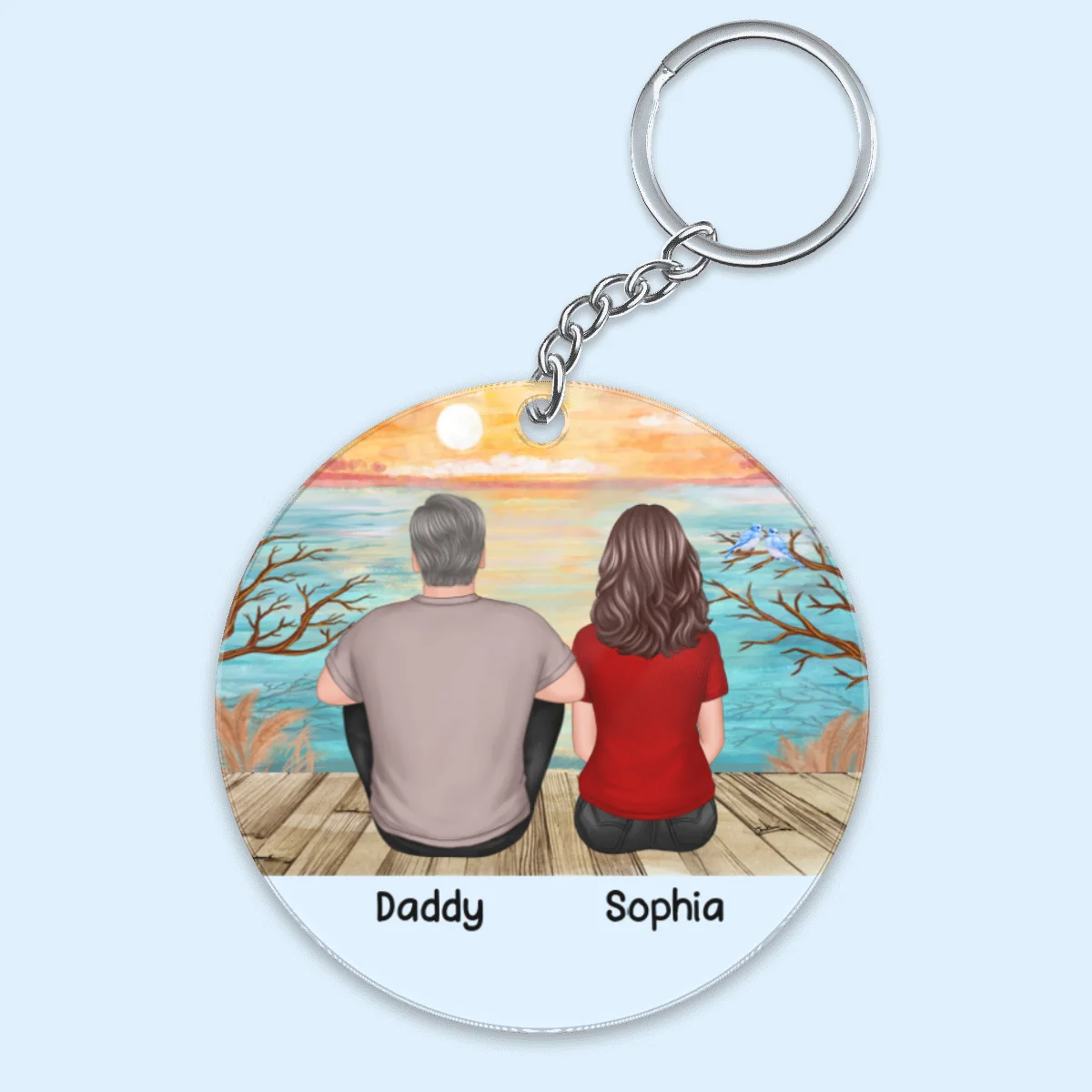 Dad And Kids Sitting Landscape Background Personalized Acrylic Keychain - Image 4