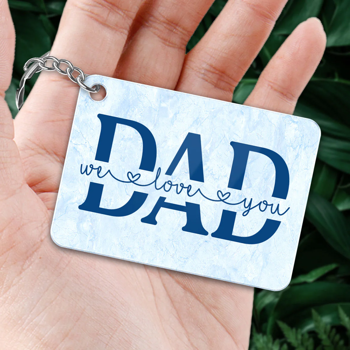 Dad And Kids Under Blue Tree Personalized Acrylic Keychain - Image 2