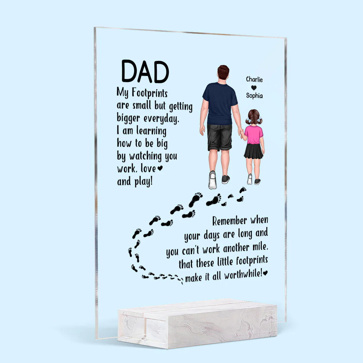 Dad And Kids Walking Back View Footprints Personalized Acrylic Plaque - Image 2