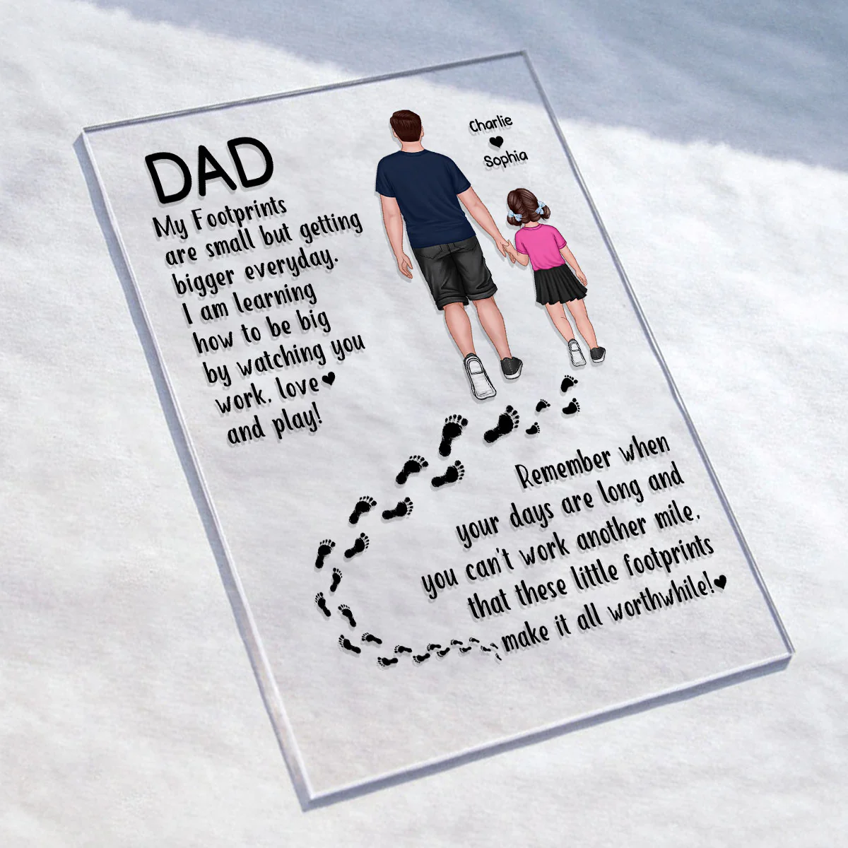 Dad And Kids Walking Back View Footprints Personalized Acrylic Plaque - Image 4