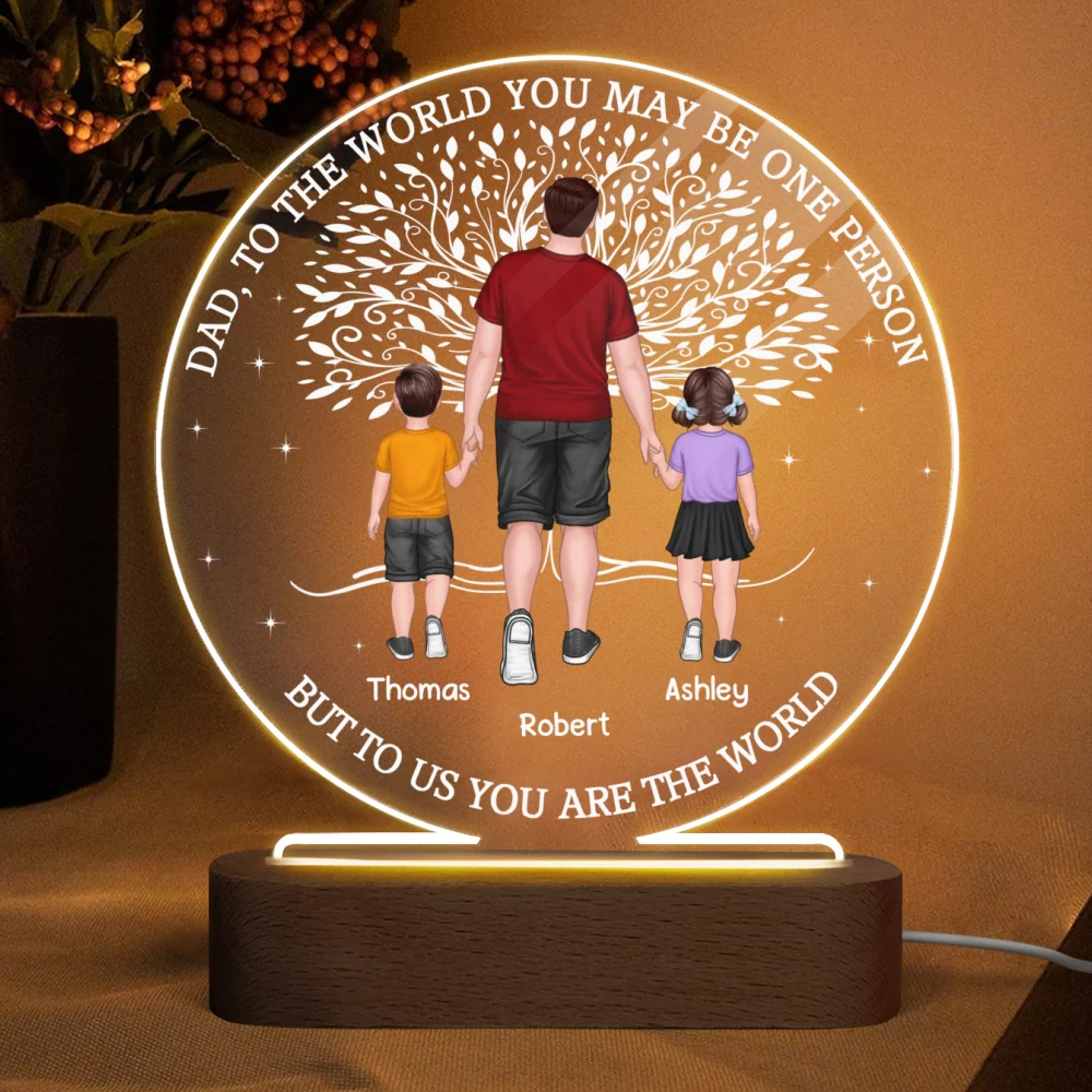 Dad And Kids Walking Under Tree Personalized Circle Acrylic LED Night Light - Image 4