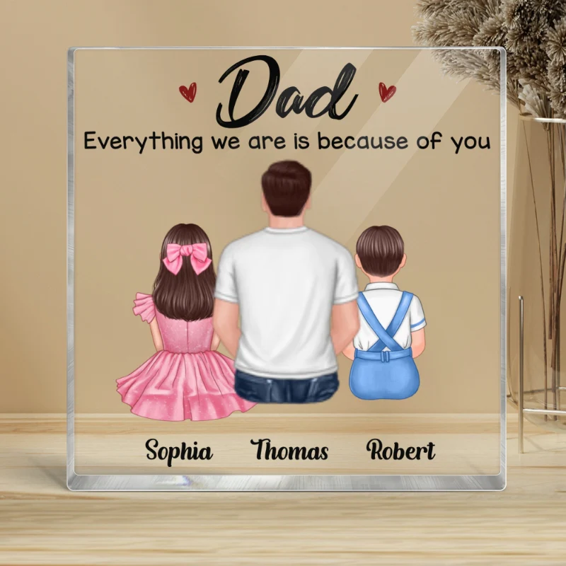 Dad And Pretty Kids Father‘s Day Gift Personalized Acrylic Block Plaque - Image 4