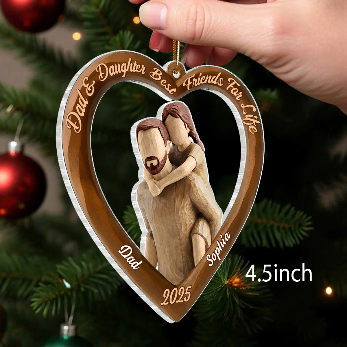 Dad And Son Daughter Heart Christmas - Personalized Acrylic Ornament - Heartwarming Christmas Gift For Dad, For Family - Image 2