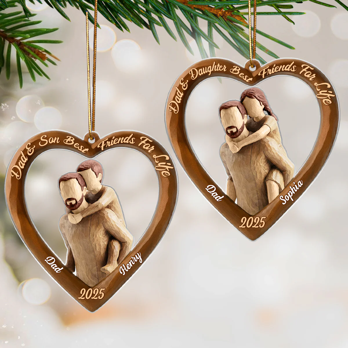Dad And Son Daughter Heart Christmas - Personalized Acrylic Ornament - Heartwarming Christmas Gift For Dad, For Family - Image 3