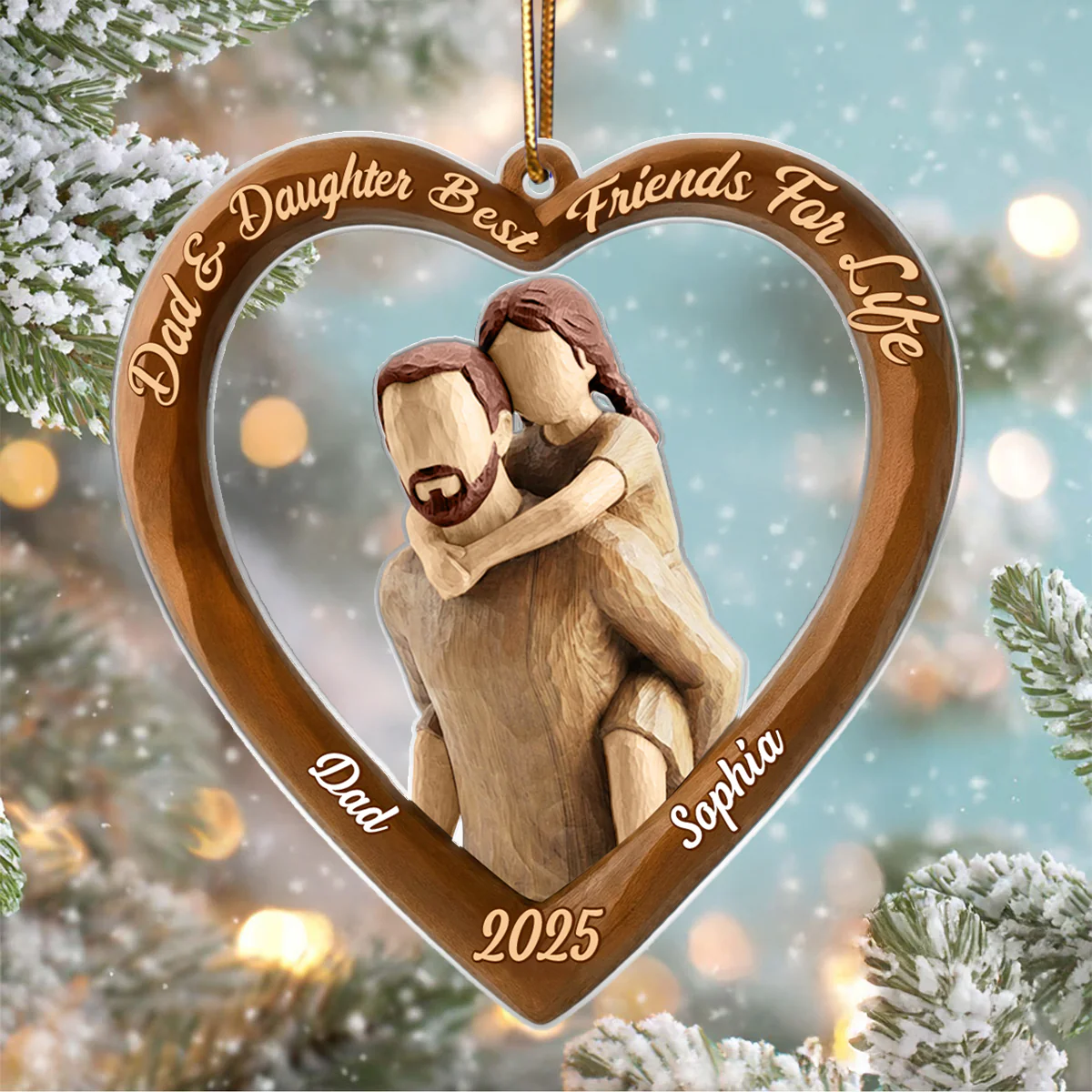 Dad And Son Daughter Heart Christmas - Personalized Acrylic Ornament - Heartwarming Christmas Gift For Dad, For Family - Image 4